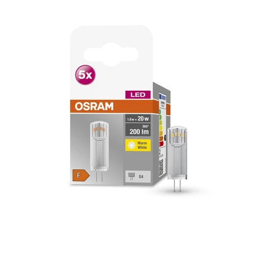 OSRAM lampe LED à broche BASE PIN G4 12 V lampe LED CL20 non dimmable 1,8W, blanc chaud pack de 5