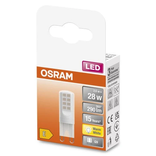 OSRAM LED lampe à broche PIN G9 avec douille retrofit G9 2.6W, blanc chaud