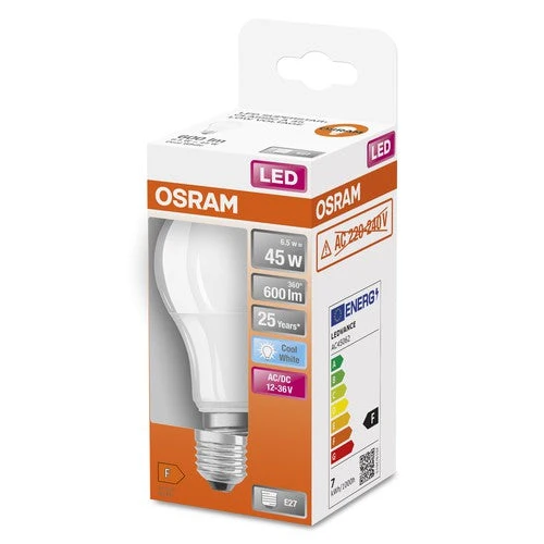 OSRAM Star+ ampoule LED à basse tension pour culot E27, aspect mat, blanc froid (4000K), 600 lumens, remplace les ampoules traditionnelles de 45W, non dimmable, , E27, 1 pack