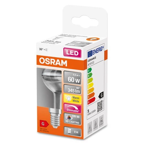OSRAM Lampe réflecteur LED dimmable LED SUPERSTAR + spot R50 GL 60 DIM 4,8W/927 E14 IRC90 BOÎTE, blanc chaud