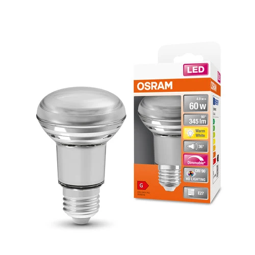 OSRAM Ampoule LED Réflecteur Dimmable LED SUPERSTAR + spot R63 GL 60 DIM 4,8W/927 E27 IRC90 BOÎTE, E27, Blanc chaud
