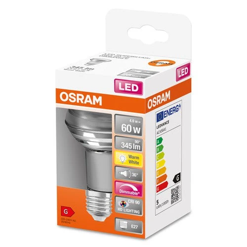 OSRAM Ampoule LED Réflecteur Dimmable LED SUPERSTAR + spot R63 GL 60 DIM 4,8W/927 E27 IRC90 BOÎTE, E27, Blanc chaud