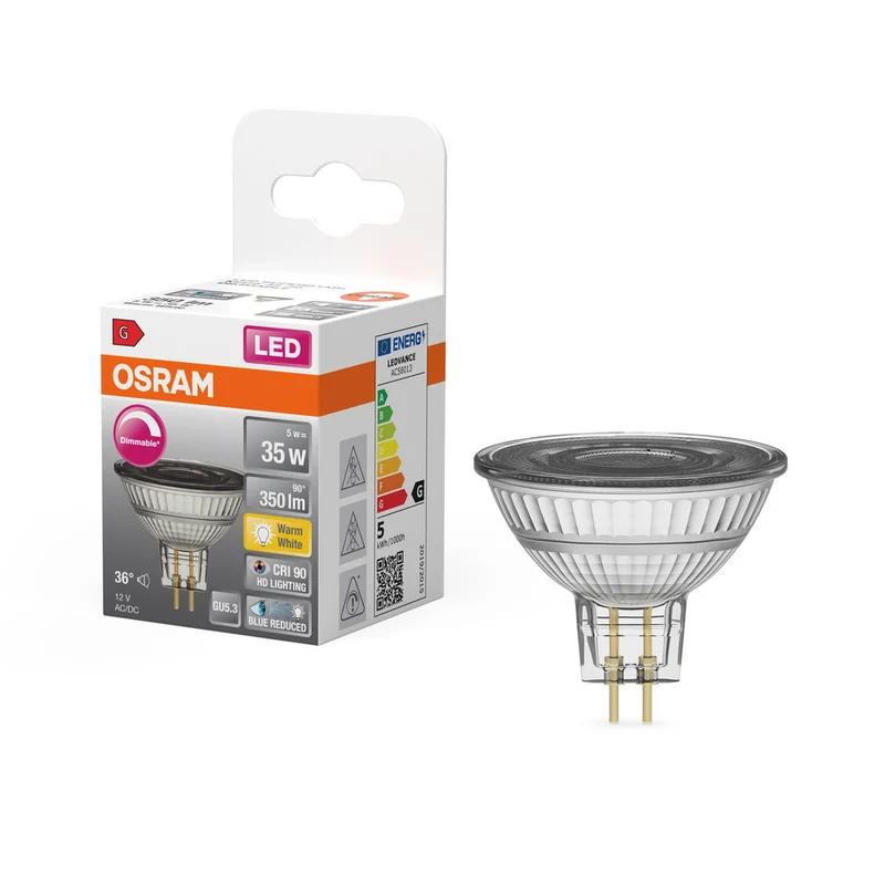 OSRAM Lampe Réflecteur LED Dimmable LED SUPERSTAR + spot MR16 GL 35 DIM 5W/927 GU5.3 CRI90, Blanc chaud