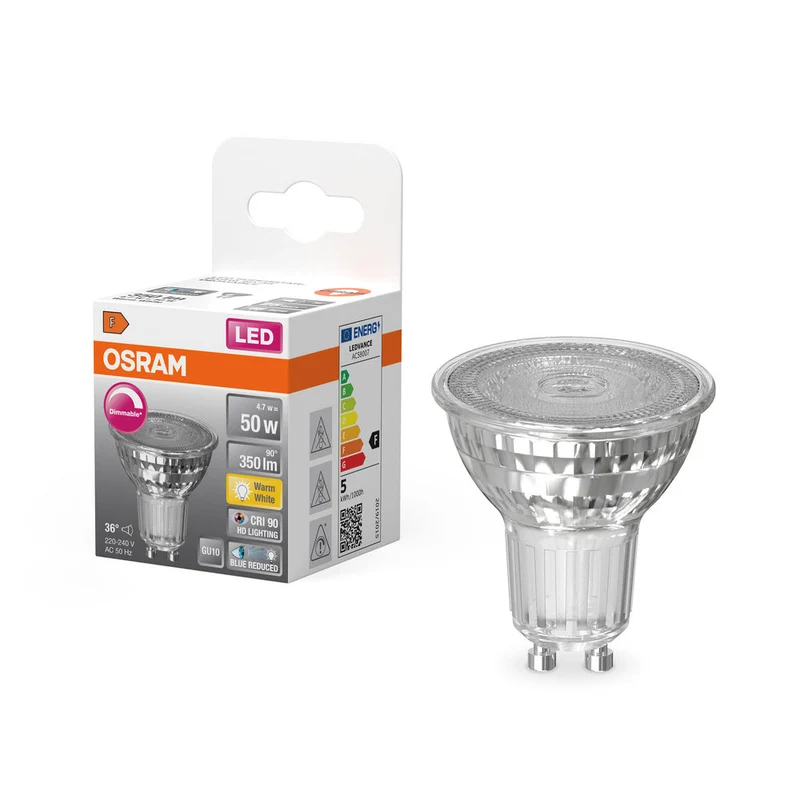 OSRAM Lampe Réflecteur LED Dimmable LED SUPERSTAR + spot PAR16 GL 50 DIM 4,7W/927 IRC90 GU10, Blanc chaud