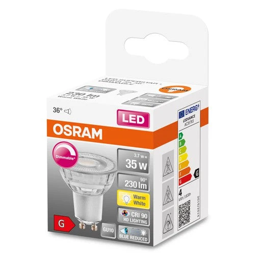OSRAM Lampe Réflecteur LED Dimmable LED SUPERSTAR + spot PAR16 GL 35 DIM 3,7W/927 IRC90 GU10, Blanc chaud