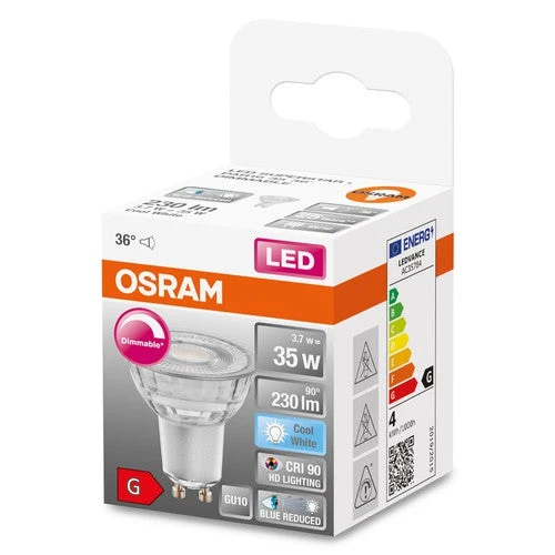 OSRAM Lampe Réflecteur LED Dimmable LED SUPERSTAR + spot PAR16 GL 35 DIM 3,7W/940 IRC90 GU10, Blanc froid