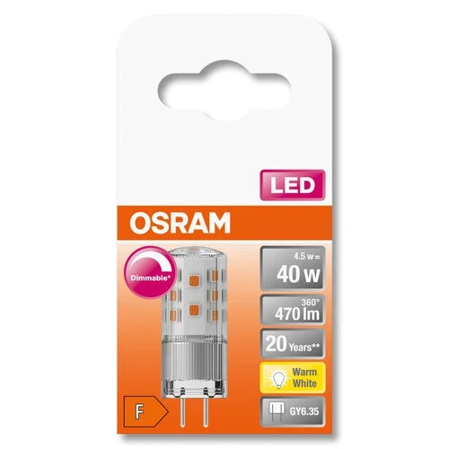 OSRAM Lampe LED PIN à intensité variable claire 12V (ex 40W) 4,5W / 2700K blanc chaud GY6.35