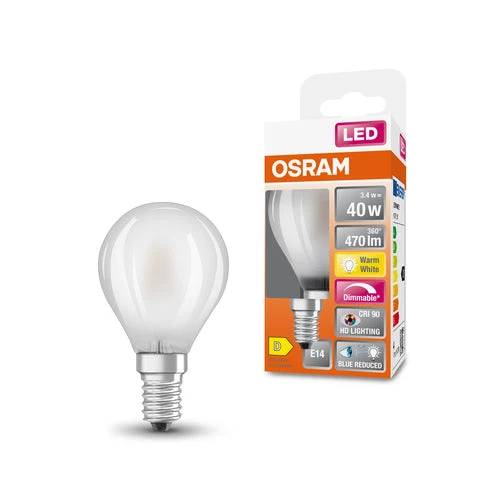 OSRAM FILAMENT LED-Lampe LED SUPERSTAR+ CL P GL FR 40 dim 3,4W/940 E14 IRC90 BOÎTE, blanc chaud