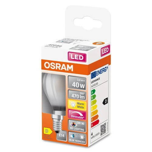 OSRAM FILAMENT LED-Lampe LED SUPERSTAR+ CL P GL FR 40 dim 3,4W/940 E14 IRC90 BOÎTE, blanc chaud