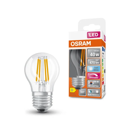 OSRAM FILAMENT LED-Lampe LED SUPERSTAR+ CL P GL FR 40 dim 3,4W/927 E27 IRC90 BOÎTE, E27, blanc froid