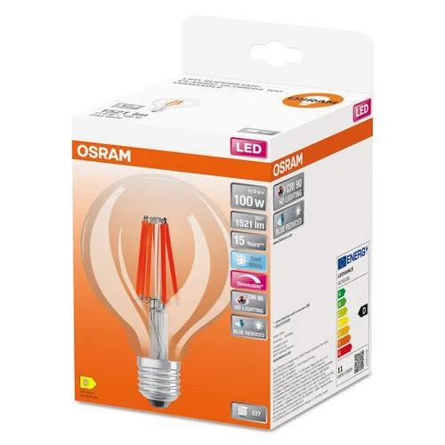 OSRAM Ampoule LED à filament dimmable LED SUPERSTAR+ CL GLOBE95 FIL 100 dim 11W/940 E27 CRI90 BOÎTE, E27, Blanc froid
