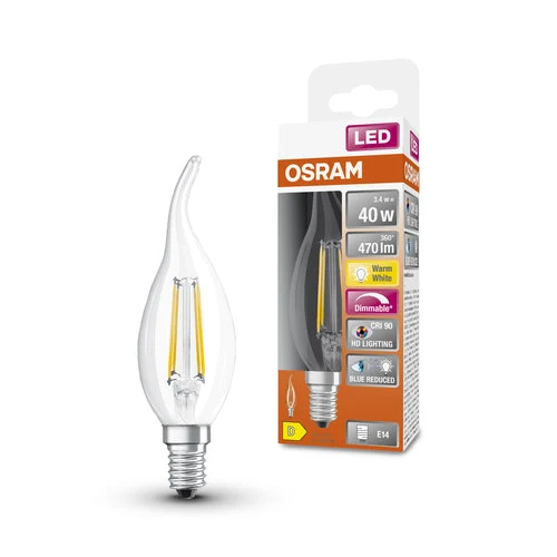 OSRAM Lampe LED dimmable LED SUPERSTAR+ CL BA FIL 40 dim 3,4W/927 E14 IRC90 BOÎTE, Blanc chaud