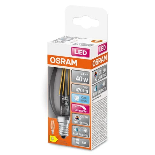 OSRAM Lampe LED dimmable LED SUPERSTAR+ CL B FIL 40 dim 3,4W/940 E14 IRC90 BOÎTE, blanc froid