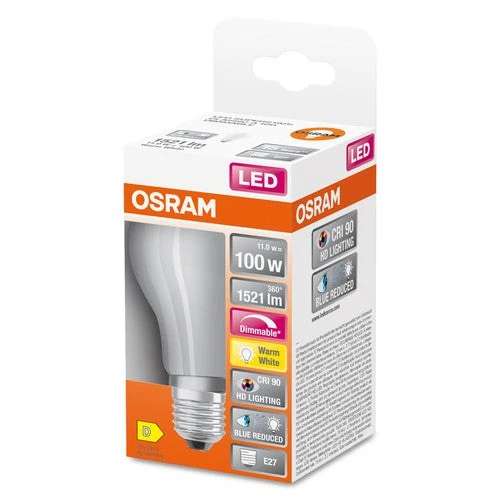 OSRAM Lampe LED dimmable LED SUPERSTAR+ CL A GL FR 100 dim 11W/927 E27 IRC90 BOÎTE, E27, Blanc chaud