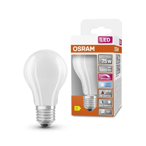 OSRAM Lampe LED dimmable LED SUPERSTAR+ CL A GL FR 75 dim 7,5W/940 E27 IRC90 BOÎTE, E27, Blanc froid