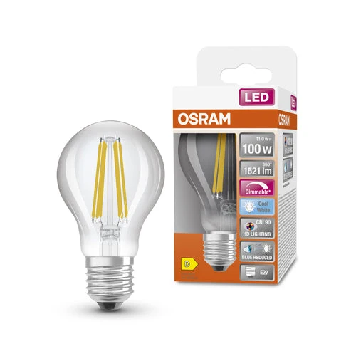 OSRAM Lampe LED dimmable LED SUPERSTAR+ CL A FIL 100 dim 11W/940 E27 IRC90 BOÎTE, E27, Blanc froid
