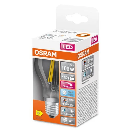 OSRAM Lampe LED dimmable LED SUPERSTAR+ CL A FIL 100 dim 11W/940 E27 IRC90 BOÎTE, E27, Blanc froid