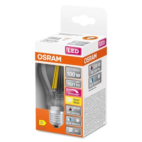 OSRAM Lampe LED dimmable LED SUPERSTAR+ CL A FIL 100 dim 11W/927 E27 IRC90 BOÎTE, E27, Blanc chaud