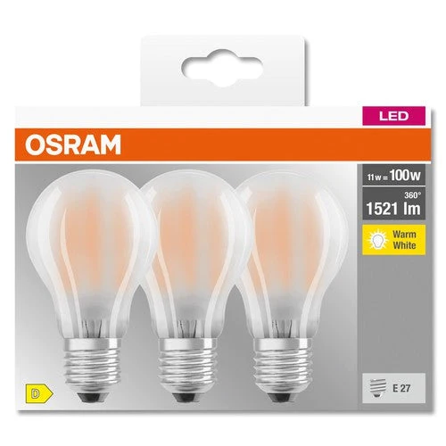 OSRAM LED BASE CLASSIC A lampe mate (ex 100W) 11W / 2700K blanc chaud E27, pack de 3