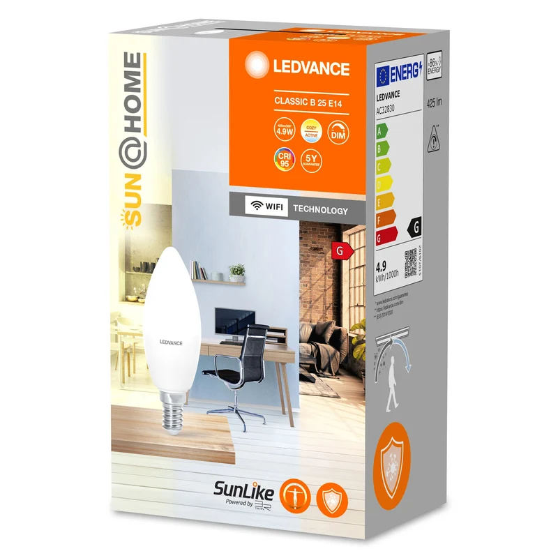 LEDVANCE Wifi SUN@HOME Lampe LED blanc tunable (ex 37W) 4,9W / 2200-5000K E14