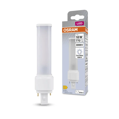 OSRAM DULUX D LED EM & AC MAINS Tube à LED 14,8cm (ex 18W) 7W / 4000K blanc froid G24d-2