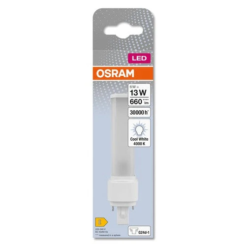 OSRAM DULUX D LED EM & AC MAINS Tube à LED 14,8cm (ex 13W) 6W / 4000K blanc froid G24d-1