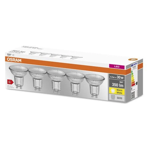 OSRAM LED BASE PAR16 Spot (ex 50W) 4,3W / 2700K blanc chaud GU10 5er