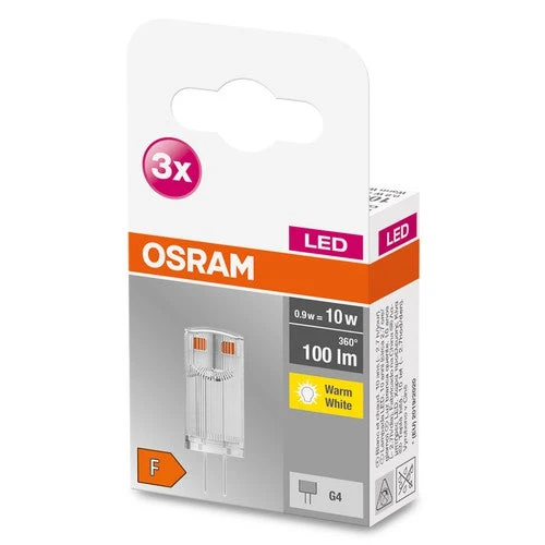 OSRAM LED Base lampe à culot à broches LED 12V (ex 10W) 0,90W / 2700K blanc chaud PIN G4 pack de 3