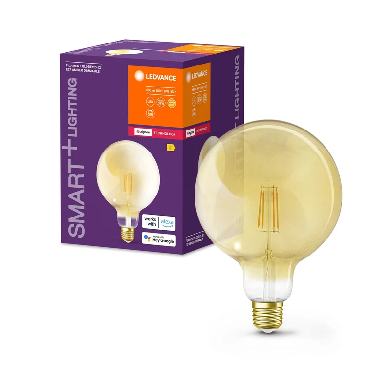 LEDVANCE Lampe LED intelligente avec ZigBee, culot E27, dimmable, blanc chaud (2400K), forme globe dorée, filament clair, remplacement pour ampoules à incandescence 55W, contrôlable avec des systèmes compatibles comme Alexa et Google etc.