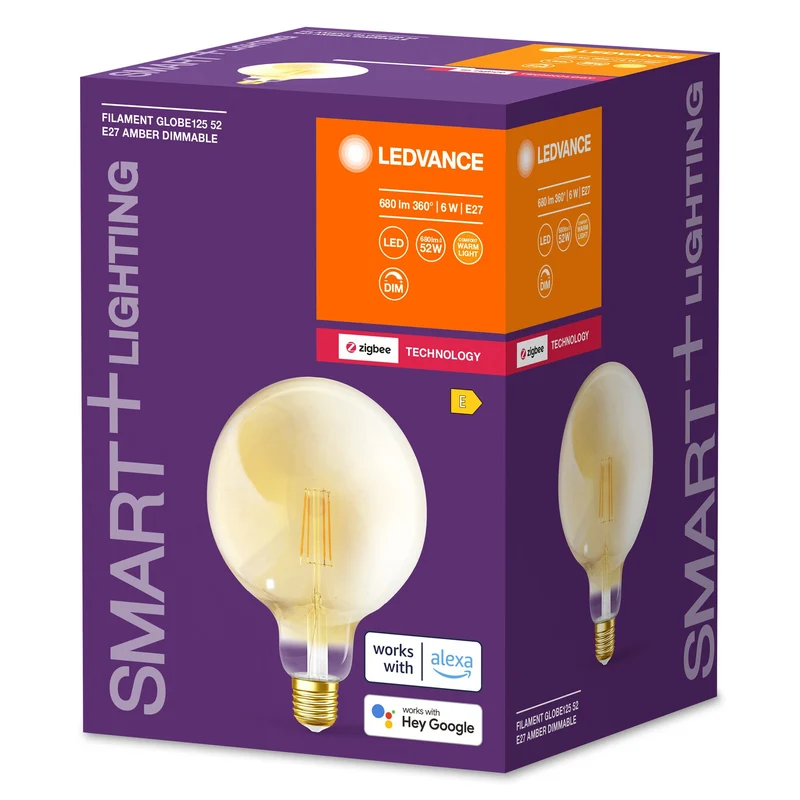 LEDVANCE Lampe LED intelligente avec ZigBee, culot E27, dimmable, blanc chaud (2400K), forme globe dorée, filament clair, remplacement pour ampoules à incandescence 55W, contrôlable avec des systèmes compatibles comme Alexa et Google etc.