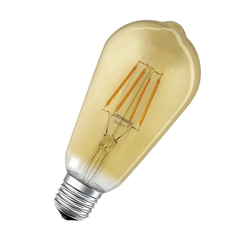 LEDVANCE Lampe LED intelligente avec ZigBee, culot E27, dimmable, blanc chaud (2400K), forme Edison dorée, filament clair, remplacement pour ampoules à incandescence 55W, contrôlable avec des systèmes compatibles comme Alexa, Google, etc.