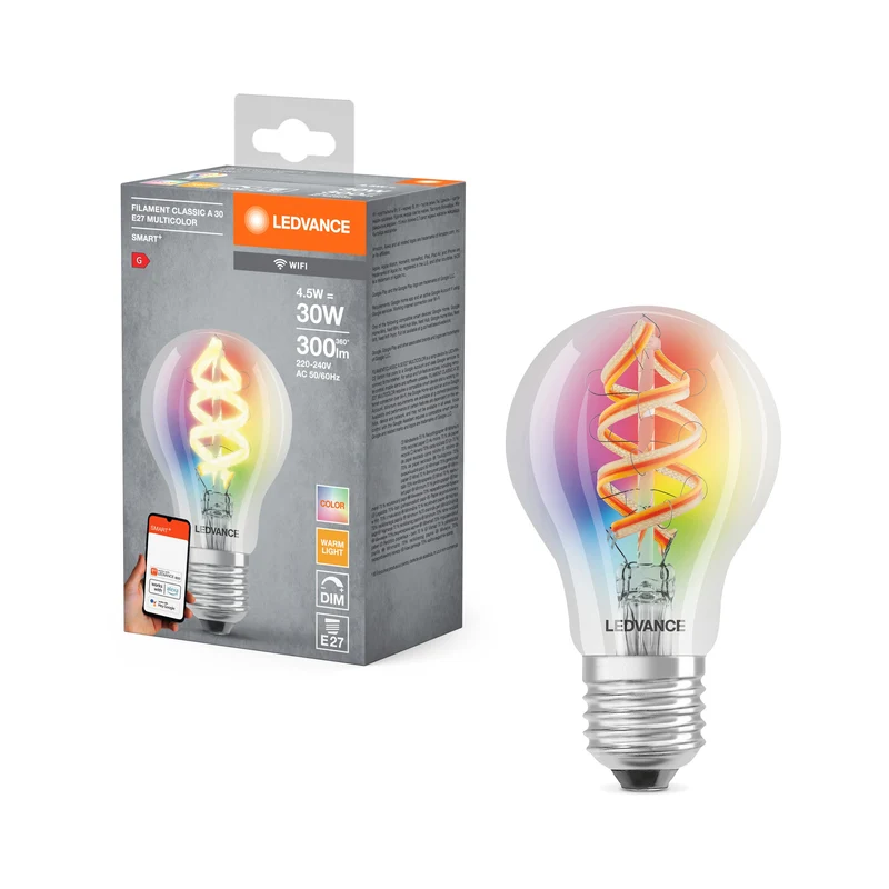 LEDVANCE Wifi SMART+LED lampe à filament dimmable, RVB et couleur de lumière changeable E27