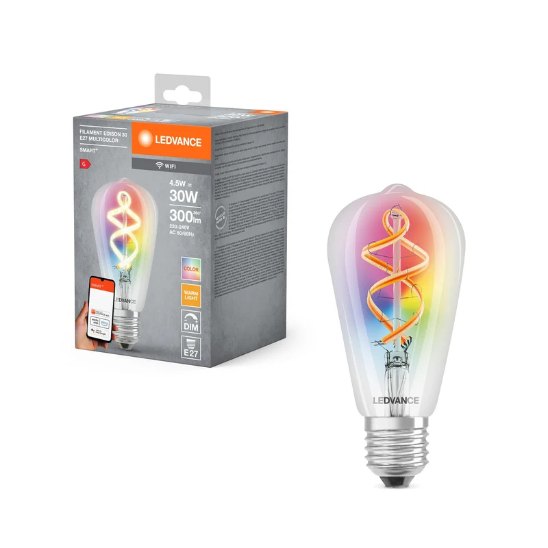 Ampoule LED LEDVANCE Wifi SMART+ filament Edison 30 RGBW multicolore (ex 60W) 4,5W E27