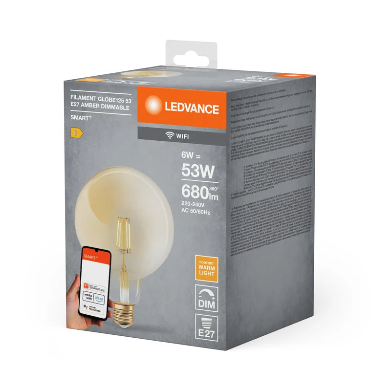 Lampe LED LEDVANCE Wifi SMART+ Globe125 dimmable (ex 53W) 6W / 2400K blanc chaud E27