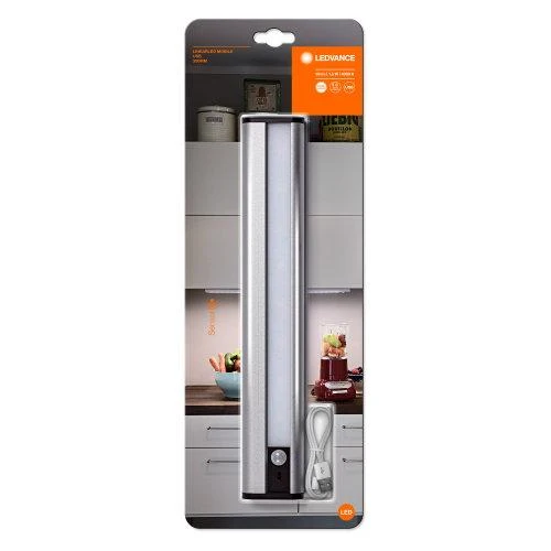 LEDVANCE Lampe LED à piles, lumière pour applications intérieures, capteur de mouvement, capteur jour-nuit, blanc froid, 300,0 mm x 50,0 mm x 22,0 mm, LED linéaire mobile USB