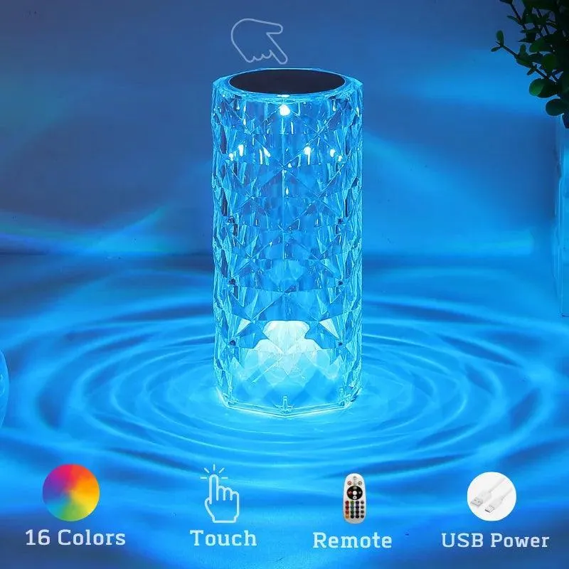 Crystal Rose Table Lamp - 16-Color Touch & Remote, USB Rechargeable