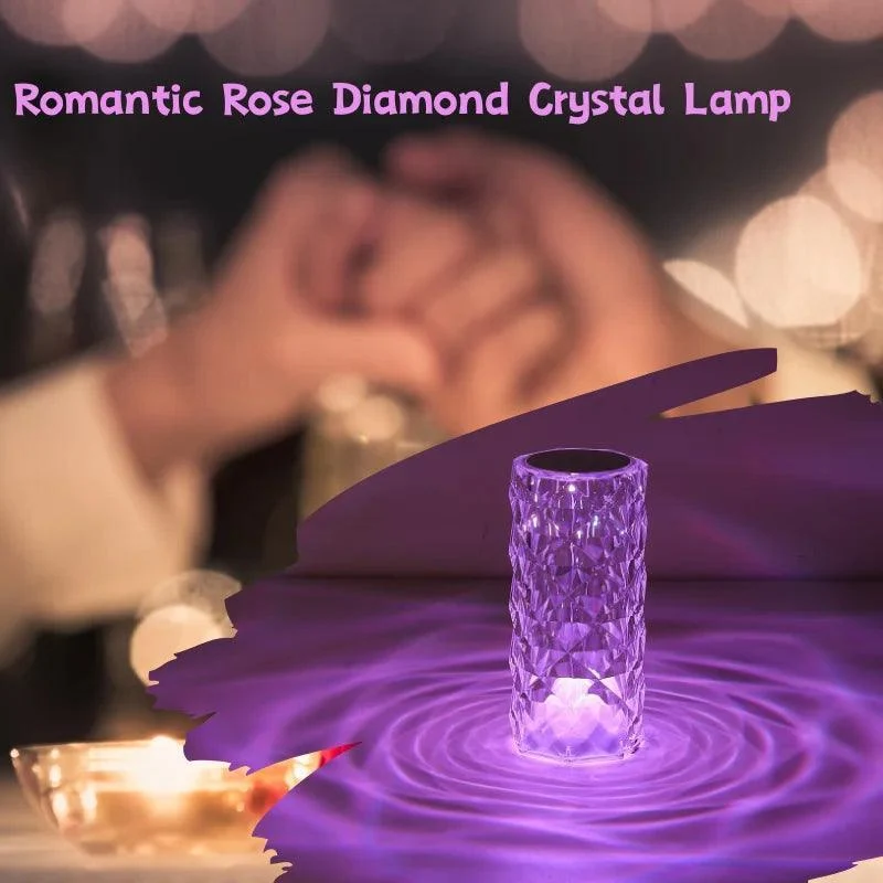Crystal Rose Table Lamp - 16-Color Touch & Remote, USB Rechargeable