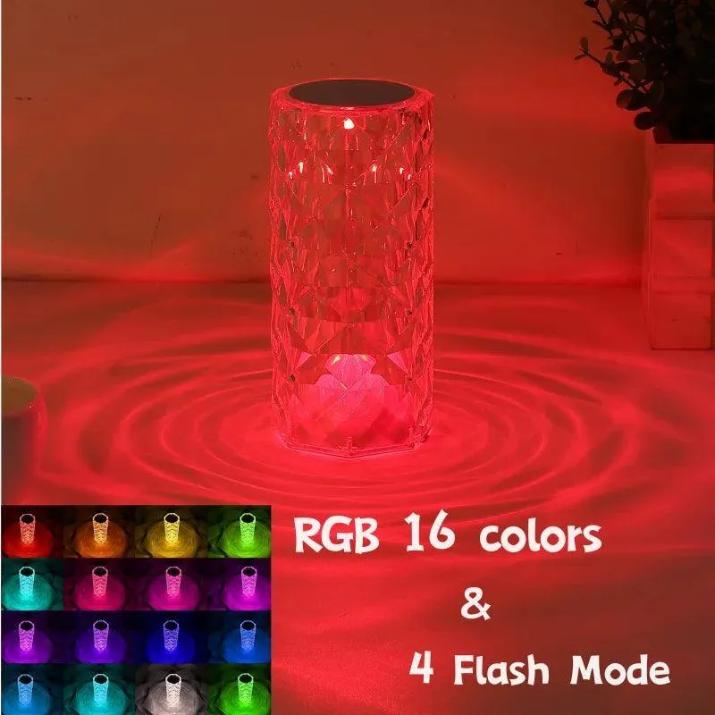 Crystal Rose Table Lamp - 16-Color Touch & Remote, USB Rechargeable