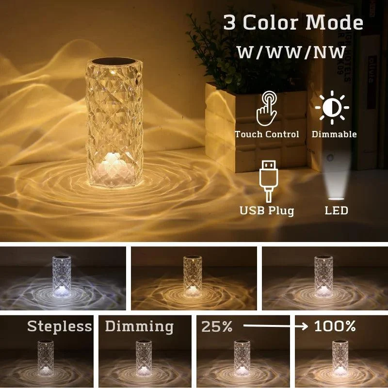 Crystal Rose Table Lamp - 16-Color Touch & Remote, USB Rechargeable