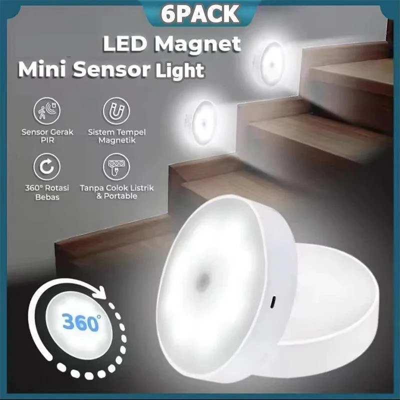 PIR Motion Sensor Under Cabinet LED Puck Lights - Magnet Base, USB Rechargeable