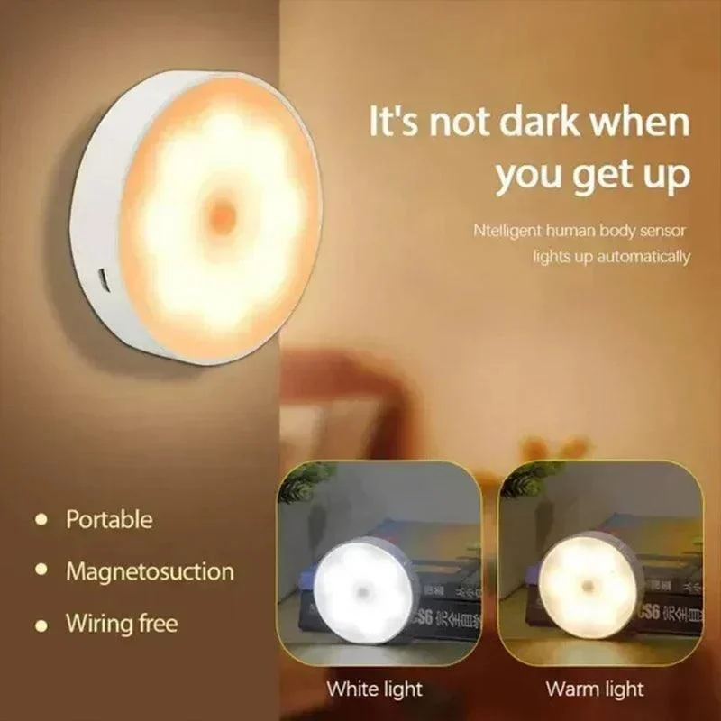 PIR Motion Sensor Under Cabinet LED Puck Lights - Magnet Base, USB Rechargeable