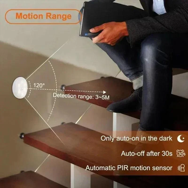 PIR Motion Sensor Under Cabinet LED Puck Lights - Magnet Base, USB Rechargeable
