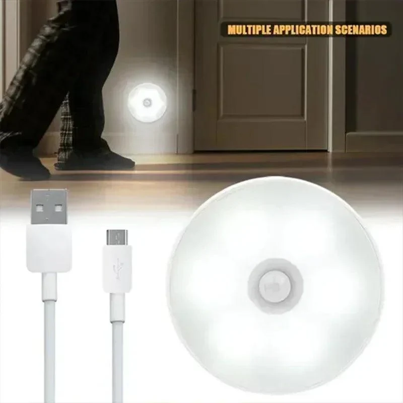 PIR Motion Sensor Under Cabinet LED Puck Lights - Magnet Base, USB Rechargeable
