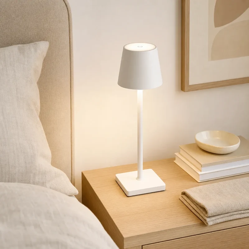 Sculptural Cordless LED Table Lamp - 3-Color Touch Dimming, USB-C Rechargeable, IP54 Waterproof