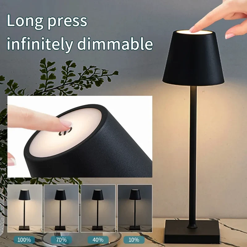 Sculptural Cordless LED Table Lamp - 3-Color Touch Dimming, USB-C Rechargeable, IP54 Waterproof