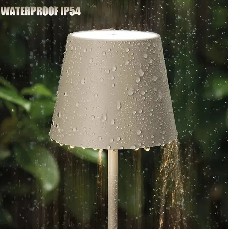 Sculptural Cordless LED Table Lamp - 3-Color Touch Dimming, USB-C Rechargeable, IP54 Waterproof