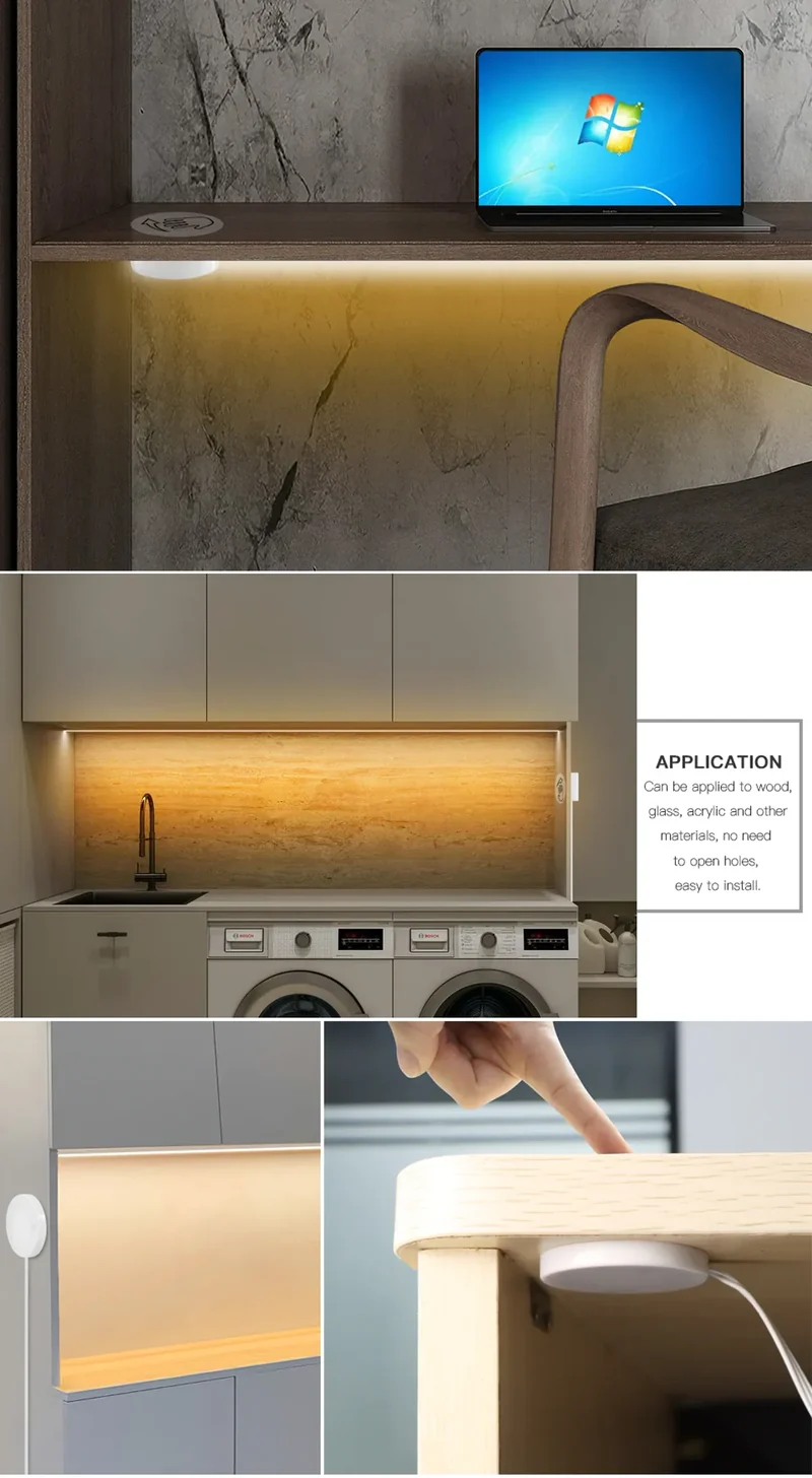 Penetrating Touch Sensor USB Under Cabinet COB LED Strip - Dimmable, Hand Scan for Wood & Glass