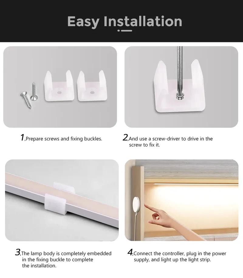 Penetrating Touch Sensor USB Under Cabinet COB LED Strip - Dimmable, Hand Scan for Wood & Glass