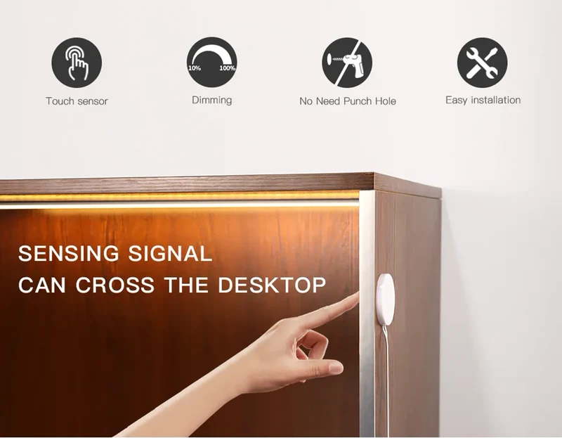 Penetrating Touch Sensor USB Under Cabinet COB LED Strip - Dimmable, Hand Scan for Wood & Glass