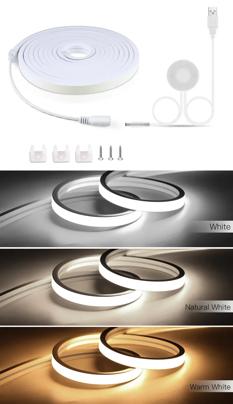 Penetrating Touch Sensor USB Under Cabinet COB LED Strip - Dimmable, Hand Scan for Wood & Glass